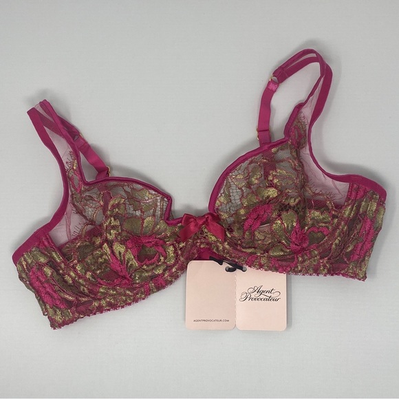 Agent Provocateur Lysianne Gold Fuchsia Bra NWT $335 - Picture 6 of 16